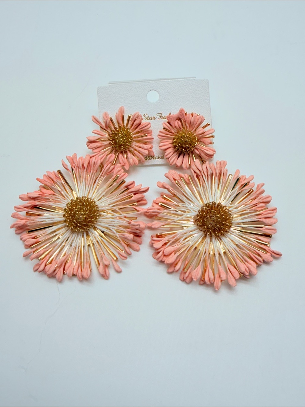 Coral Daisy Drop Earrings with Gold Accents